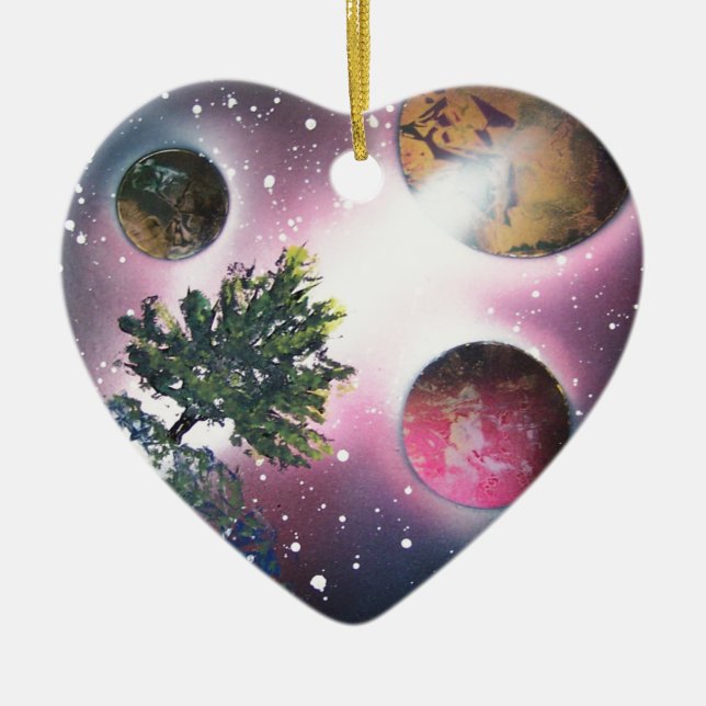 Sprutmålningsfärgkonstutrymme landskap målning julgransprydnad keramik (Framsidan)