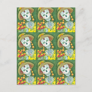 SPRUTTID SKELLT OCH TULIPS, DAM SKELETON FUNNY HELG VYKORT