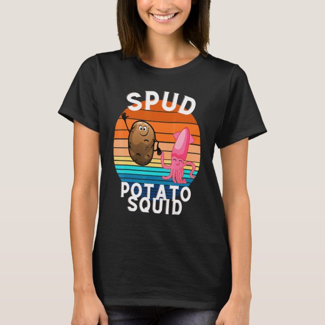 Spud Potato och Squid Holding Händer T Shirt (Framsida)