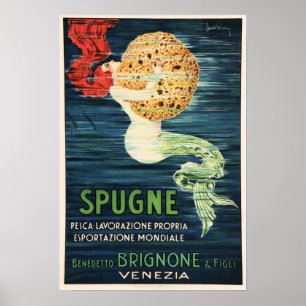 SPUGNE SJÖJUNGFRU SPONGE Vintage Italienska Venezi Poster