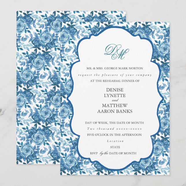 Spun Sugar & Skydiver Blått Bröllopsrepetition Inbjudningar (Fram/baksida)