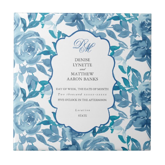 Spun Sugar & Skydiver Blue Bröllop Keepsak Kakelplatta (Framsidan)