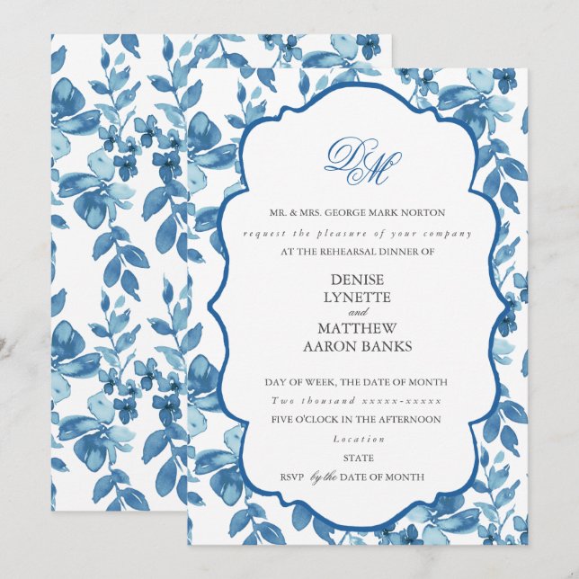 Spun Sugar & Skydiver Blue Bröllop Rehearsal Inbjudningar (Fram/baksida)