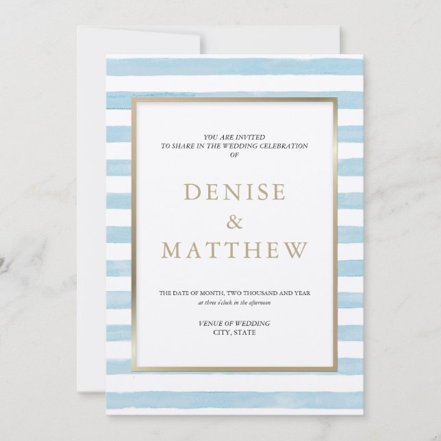 Spun Sugar Vattenfärg Rand & Guld Bokstäver Inv Inbjudningar (Framsida)