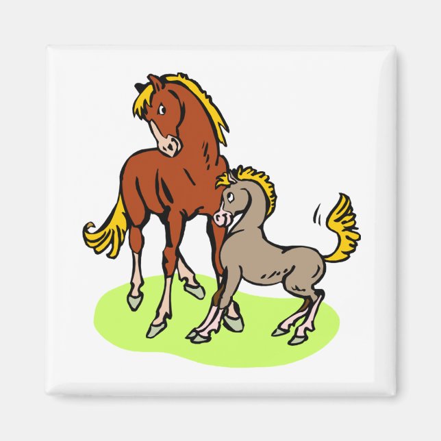 Spunky Mare Foal Cute Tecknad Horse Theme Equine Magnet (Framsidan)