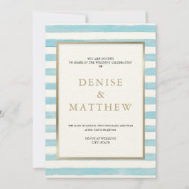 Spunnet socker vattenfärg randig & guld bokstäver  inbjudningar