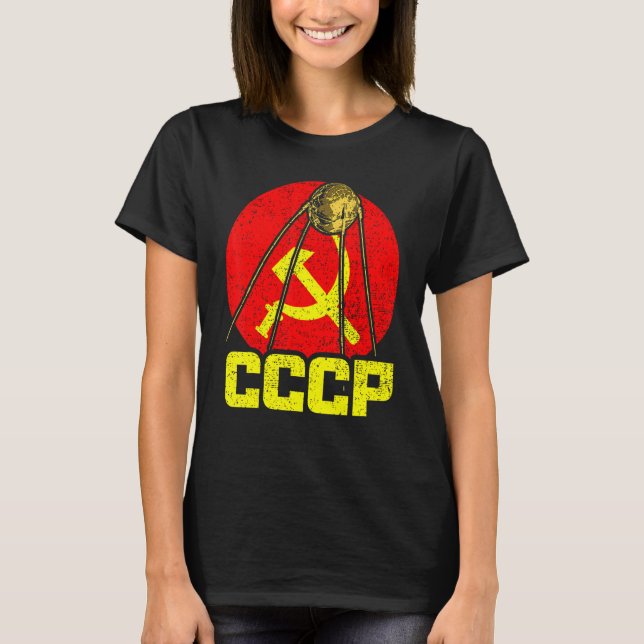 Sputnik Satellite Spacececraft Sovjetunionen T Shirt (Framsida)