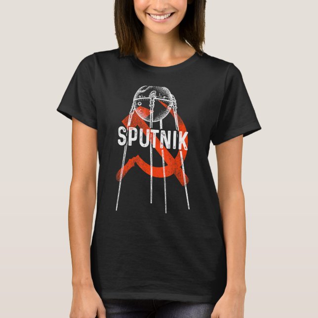 Sputnik Satellite Spacececraft Sovjetunionen T Shirt (Framsida)