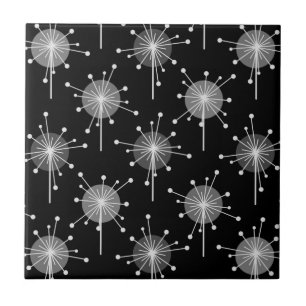 Sputnik Starburst Flowers Black Grått Kakelplatta