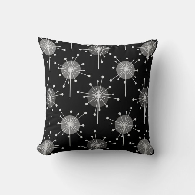 Sputnik Starburst Flowers Black Grått Kudde (Framsida)