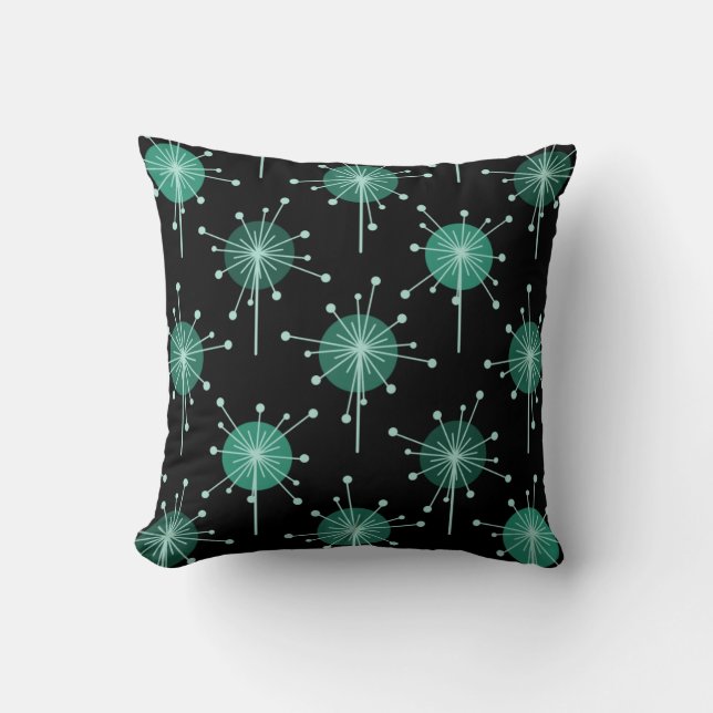 Sputnik Starburst Flowers Black Teal Kudde (Framsida)