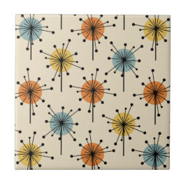 Sputnik Starburst Flowers Retro Kakelplatta