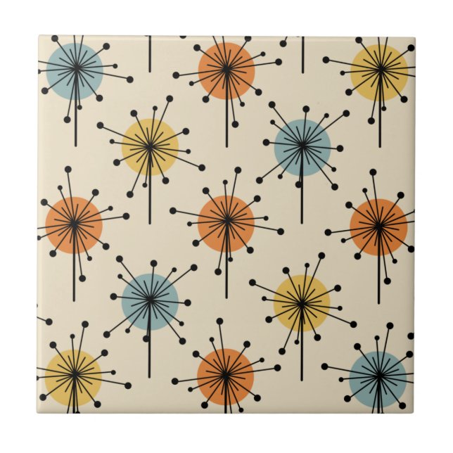Sputnik Starburst Flowers Retro Kakelplatta (Framsidan)