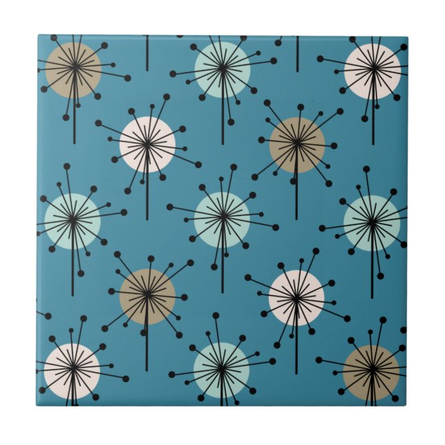 Sputnik Starburst Flowers Teal Gold Kakelplatta (Framsidan)