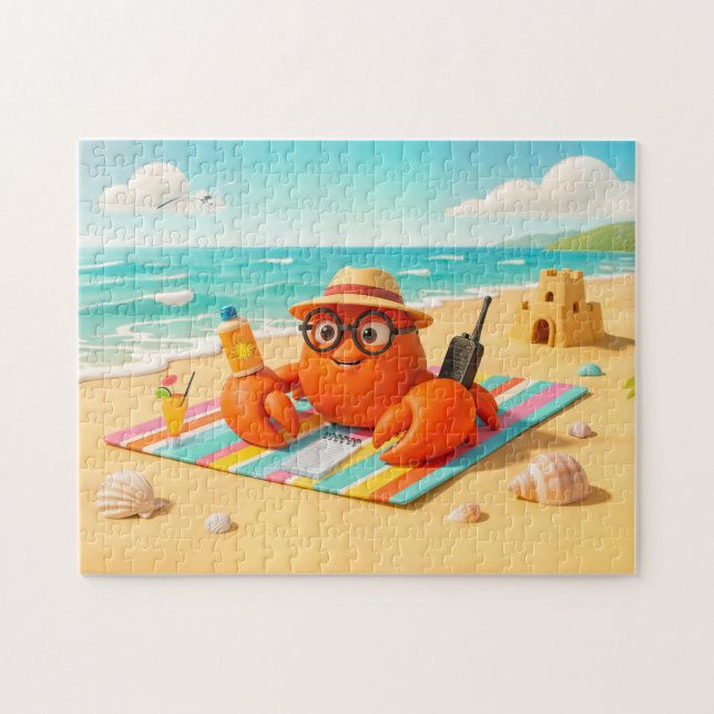 Spy Crab Relaxing On Beach With Mission Gear Pussel (Horisontell)