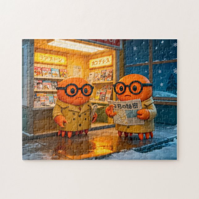 Spy Crabs Investigating Colorful Japanese Newsstan Pussel (Horisontell)