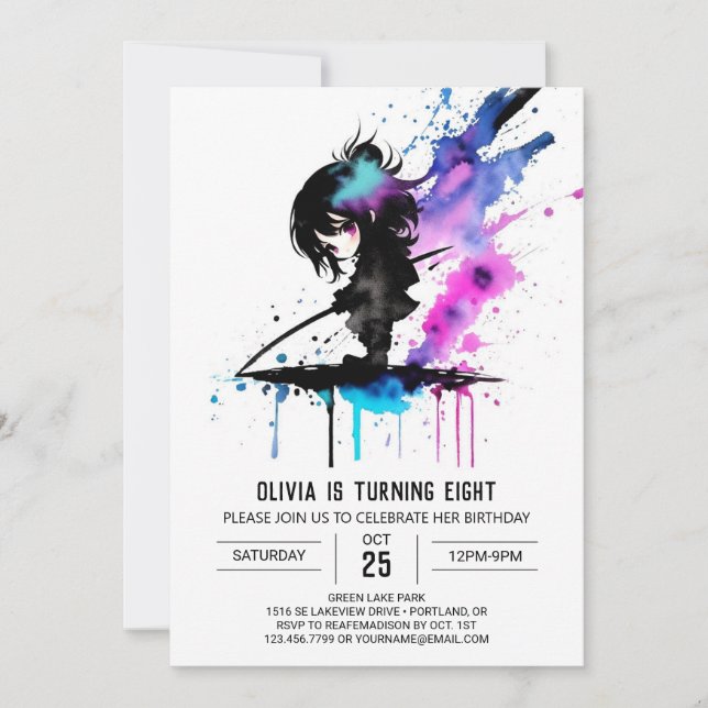Spy Pastel Ninja Digital Girl Birthday Inbjudningar (Framsida)