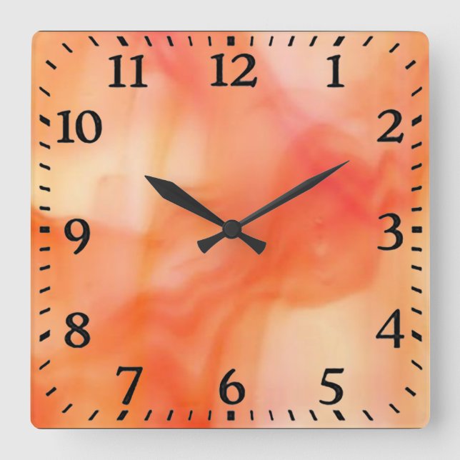 Sq.Acrylic Wall Clock—Orange Stain Glass Swirl Fyrkantig Klocka (Framsida)