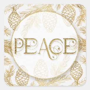 SQ Typografiskt PEACE-meddelande med Bontanical Gr Fyrkantigt Klistermärke