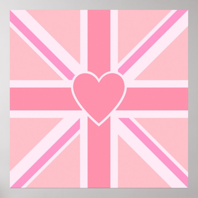 Sqaure Union Jack Flagga & Heart Pinks Poster (Framsidan)