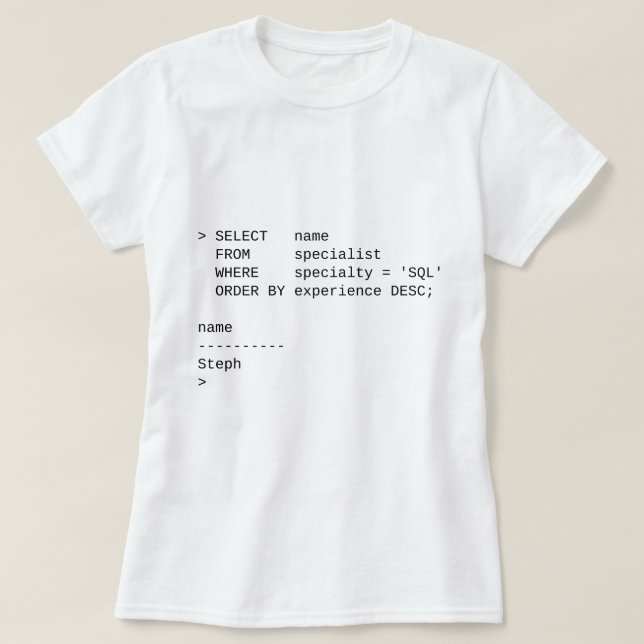 Sql-databasspecialist: Steph Tee Shirt (Design framsida)