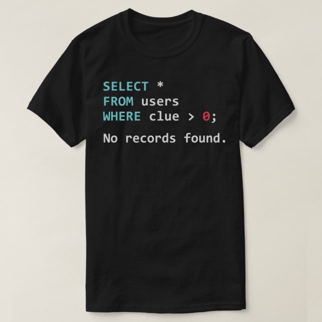 SQL Query Funny SQL Database Admin Programmer T Shirt (Design framsida)