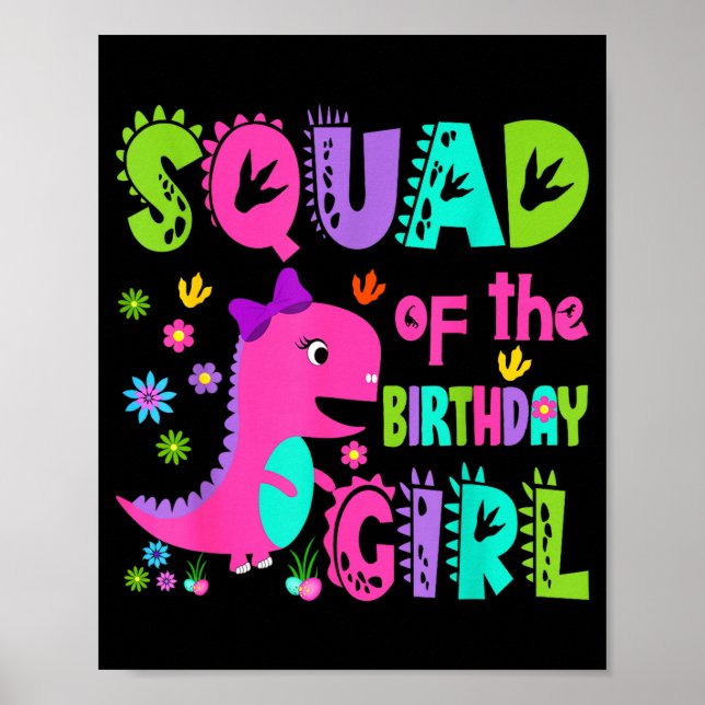 Squad av födelsedagsflickan saurus rex dinosaurie poster (Framsidan)