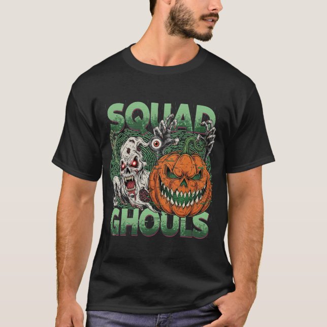 Squad Ghouls Glitch Halloween Horror T Shirt (Framsida)