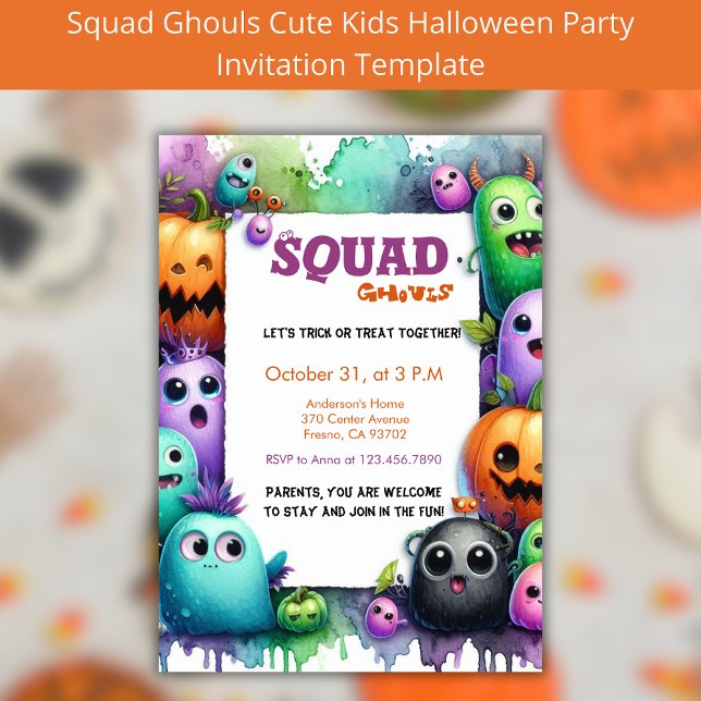 Squad Ghouls Halloween Bus eller godis Party Inbjudningar (Skapare uppladdad)