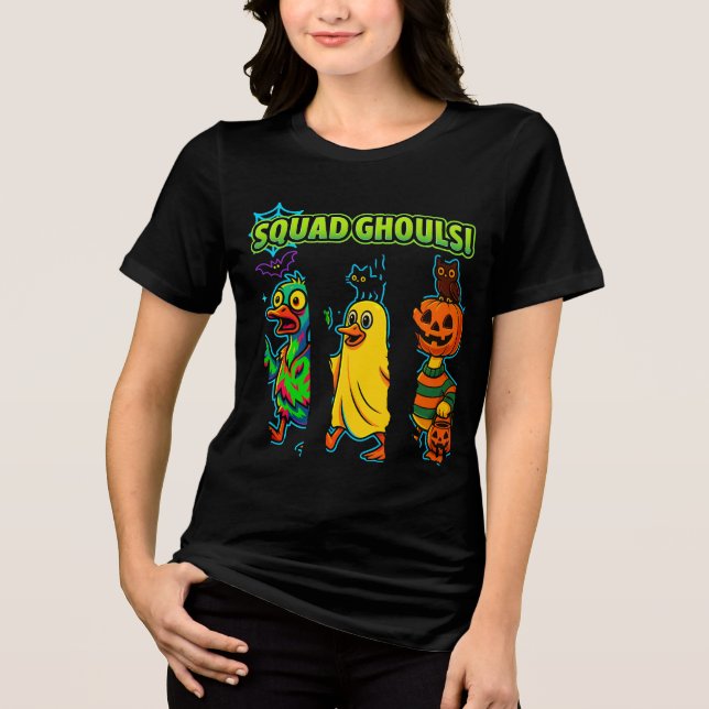 Squad Ghouls Roliga Halloween-Anka Pumpa Spöke T Shirt (Framsida)