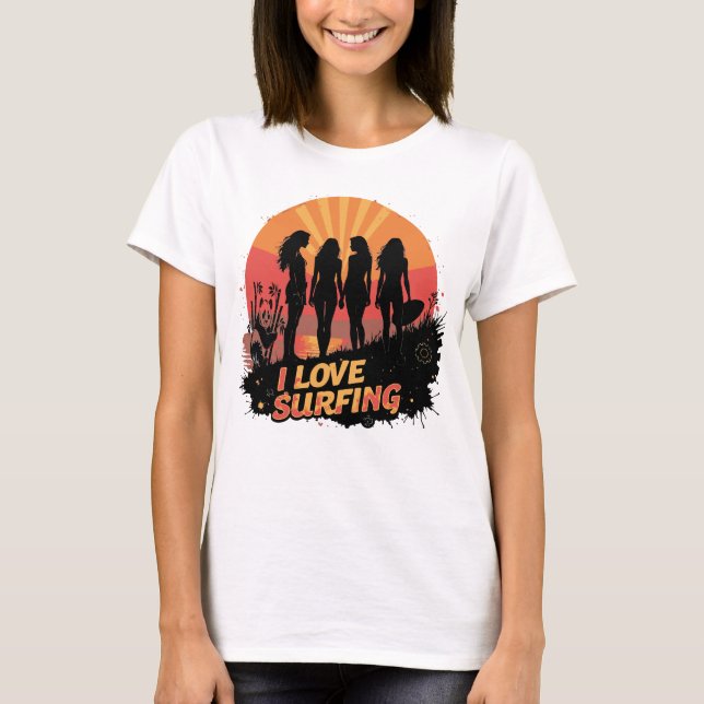 Squad Girls Ilove Surfing Island Cute Sea T Shirt (Framsida)