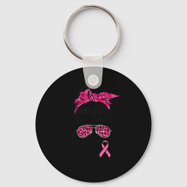 Squad Messy Bun Rosa Warrior Breast Cancer Awarene Nyckelring (Framsida)