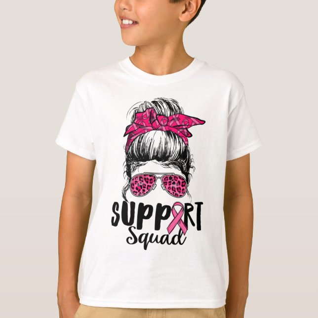 Squad Messy Bun Rosa Warrior Breast Cancer Awarene T Shirt (Framsida)
