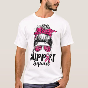Squad Messy Bun Rosa Warrior Breast Cancer Awarene T Shirt