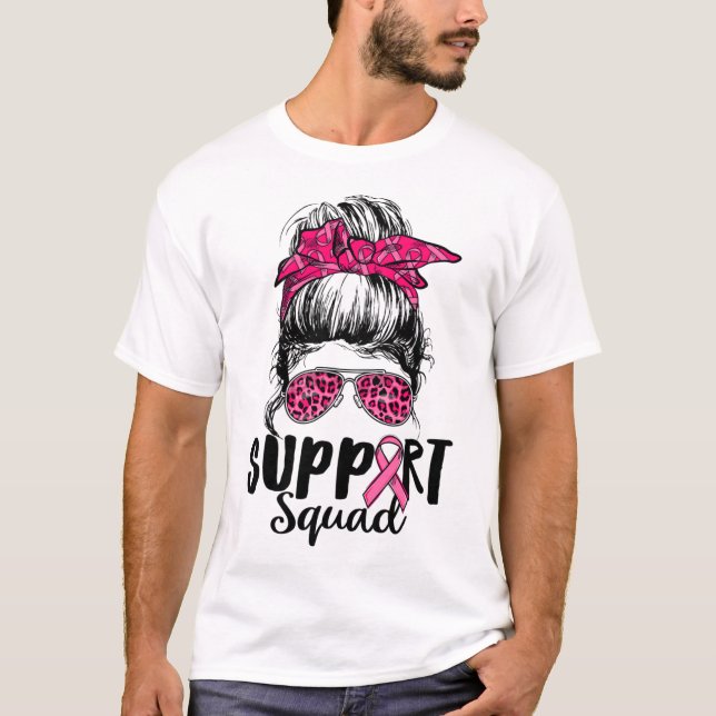 Squad Messy Bun Rosa Warrior Breast Cancer Awarene T Shirt (Framsida)