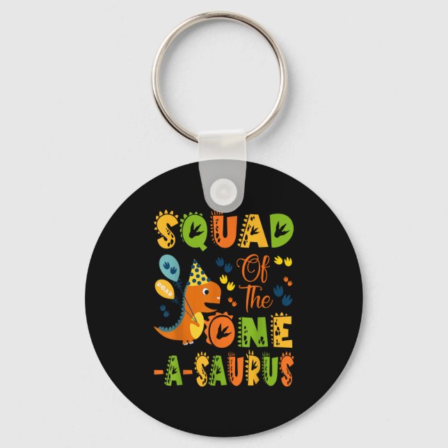 Squad of the one a saurus 1st Birthday Dinosaur Pa Nyckelring (Framsida)