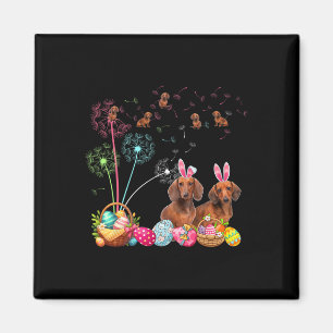 Squad Påsk par Bunny Dachshunds Dandelions Hu Magnet