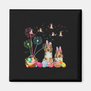 Squad Påsk par Bunny Shelties Dandelions Hunt Magnet