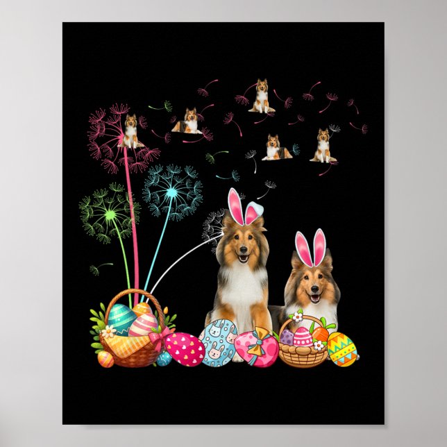Squad Påsk par Bunny Shelties Dandelions Hunt Poster (Framsidan)