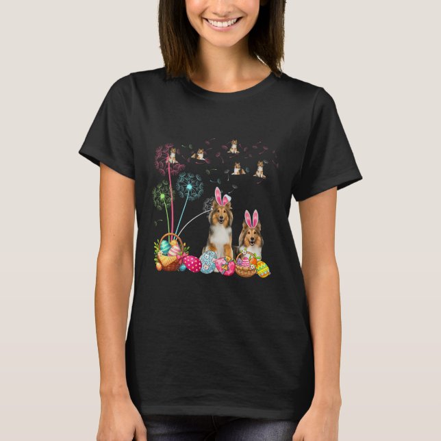 Squad Påsk par Bunny Shelties Dandelions Hunt T Shirt (Framsida)
