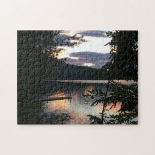 Squam Sjö Sunrise New Hampshire Träd Photo Pussel