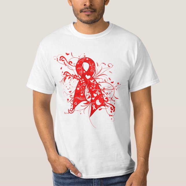 Squamell Cell Carcinoma Blommigt Swirls Ribbon T Shirt (Framsida)