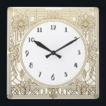 Square Art Deco Clock i Cream White och Guld Fyrkantig Klocka<br><div class="desc">guld-dekoklocka, art nouveau-klocka vit, 1920-kvadrat, snyggt sofistikerad 1920 stil, vintage antique, gammaldags finare, faux golden line art, enkel minimalistisk fyrkantig klocka, minimal mönster-design i elegant</div>
