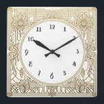 Square Art Deco Clock i Cream White och Guld Fyrkantig Klocka<br><div class="desc">guld-dekoklocka, art nouveau-klocka vit, 1920-kvadrat, snyggt sofistikerad 1920 stil, vintage antique, gammaldags finare, faux golden line art, enkel minimalistisk fyrkantig klocka, minimal mönster-design i elegant</div>