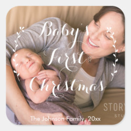 Square Baby första julfotopapper Fyrkantigt Klistermärke