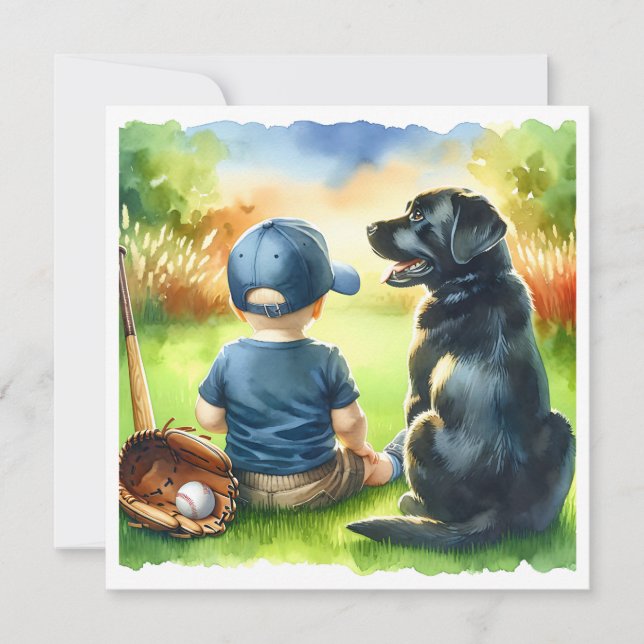 Square Baby och Svart lab Hund Baby Shower Inbjudningar (Framsida)