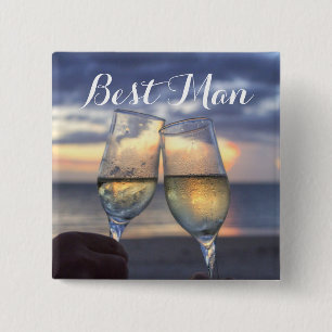 Square Best Man Sunset on Beach Wedons Buttons Knapp