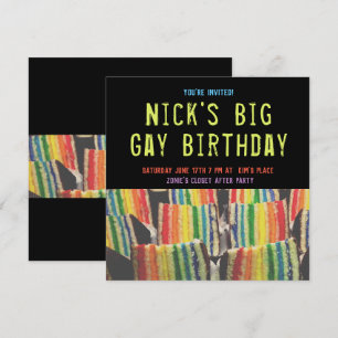 Square Big Gay Birthday Rainbow Cake Inbjudan