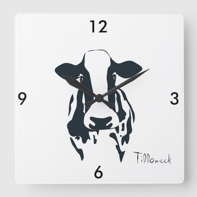 Square Black and White Tillamook Cow Clock Fyrkantig Klocka (Framsida)