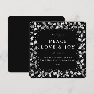 Square Black Hand Prated Holly Peace Kärlek + Joy Julkort